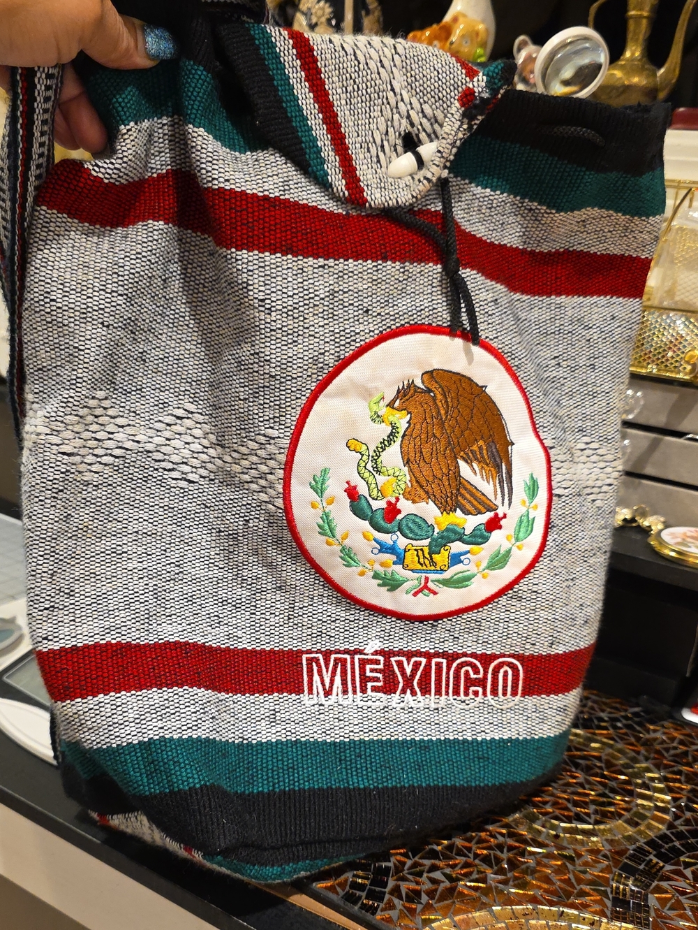 Source Unknown Mexico Emblem Woven Backpack in Red, Green, Black, White